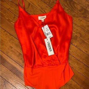 L'AGENCE Women's XS tangerine Orange silky Camisole bodysuit